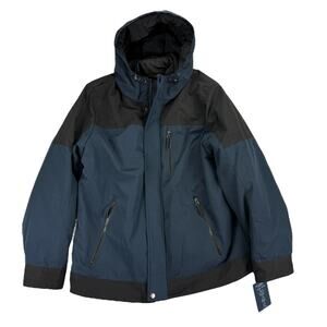 Club Room Mens 3-In-1 Hooded Colorblock Water-Resistant Jacket Navy Blue Large